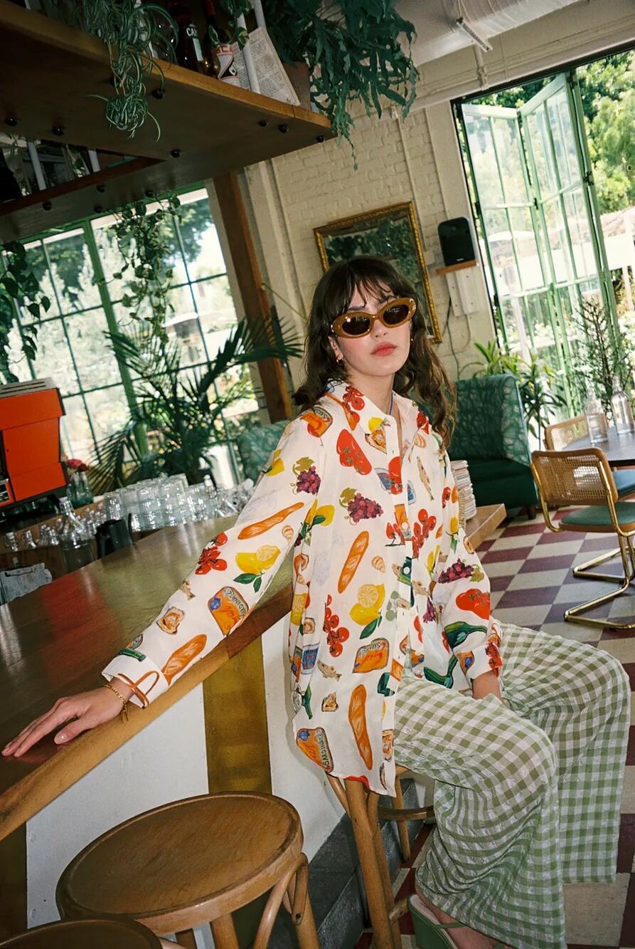 Lisa Says Gah Tessa Italian Summer Food Print Cotton Button Down Tunic Top XL 1X